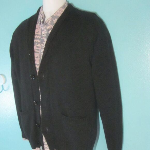 Four Star Clothing Retro Cardigan Lined Mens Size S Black Knit Button Front - Picture 7 of 14